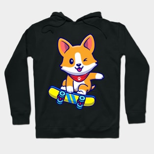 Cute Corgi Dog Playing Skateboard Cartoon Hoodie